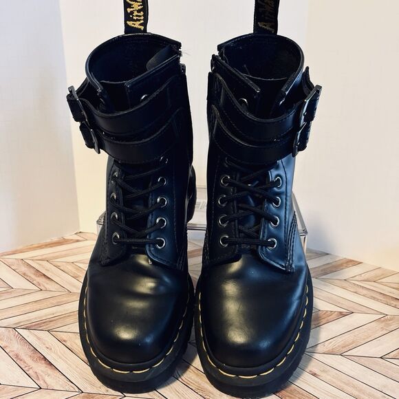 Dr Martens 1460 ALT Black Leather Boots M 5 W 6 Zip-up Double Buckle Combat Punk - Picture 3 of 8